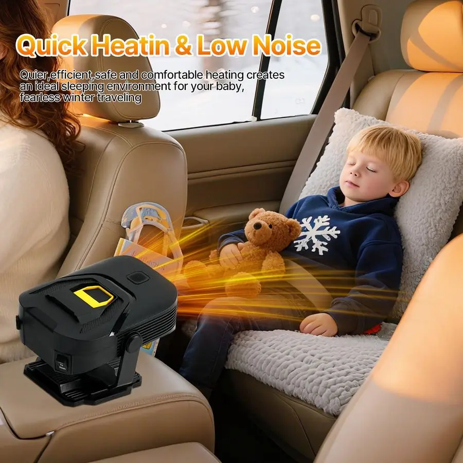 Grzejnik, Ulepszony Przenośny Grzejnik Samochodowy 12V z Funkcją Rozmrażania, Szybkie Nagrzewanie i Chłodzenie, Wentylator z Obrotową Podstawą 360°, Grzejnik Samochodowy do Wtyczki