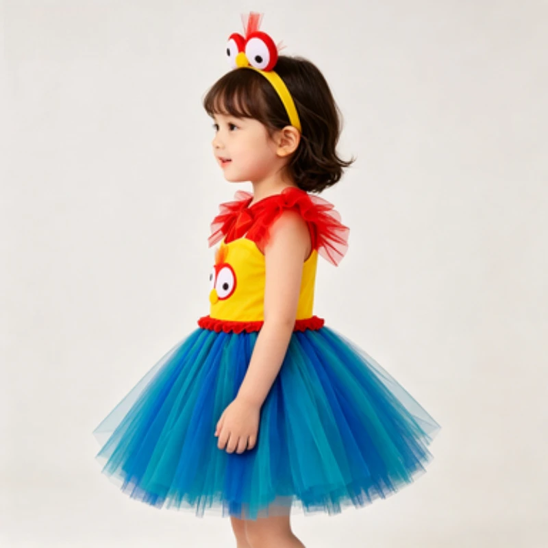 Girls Cute Cartoon Shaped Tulle Puffy Tutu Skirt, Children Halloween Stage Show Clothes, Funny Holiday Party Performance Outfit
