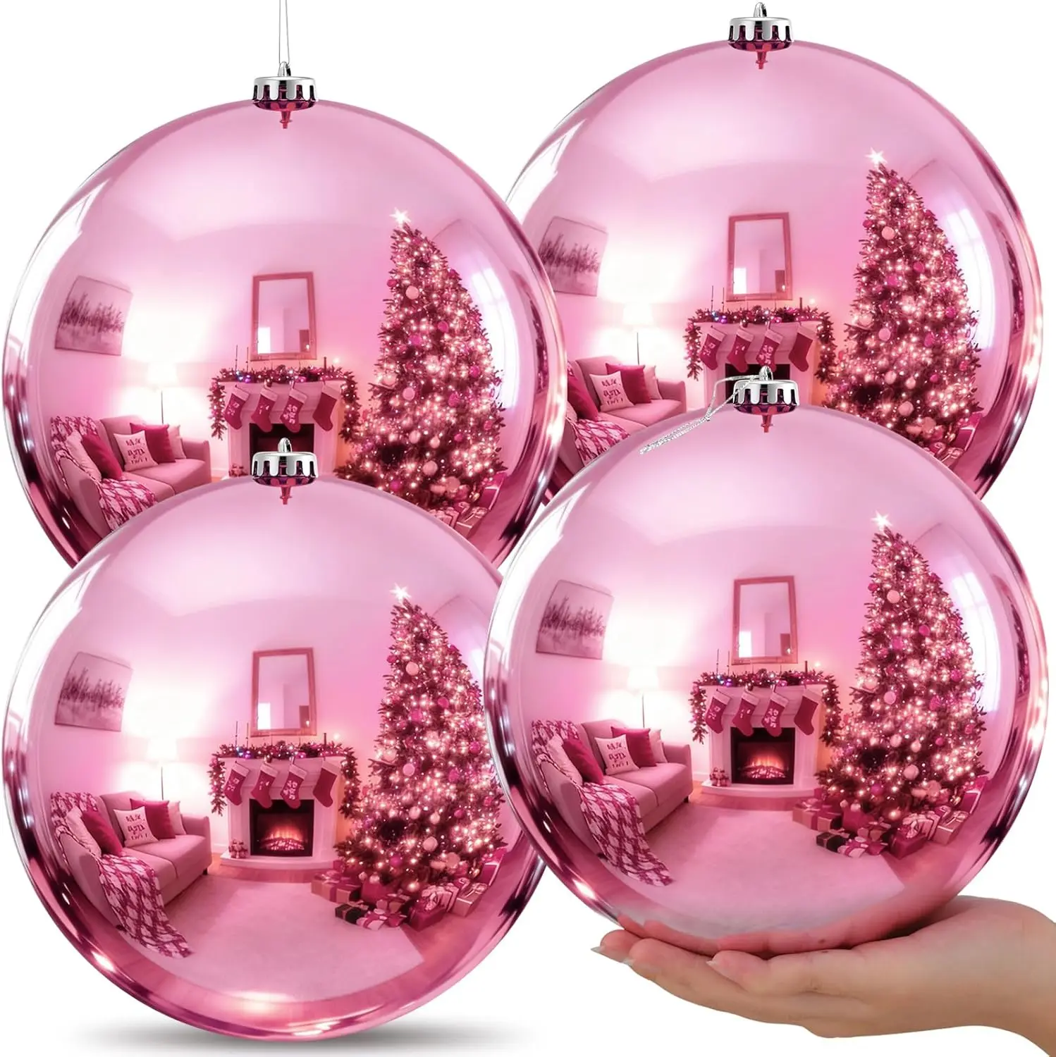 

4 pieces of oversized Christmas ball decorations, 8-inch plastic Christmas ball hanging Christmas tree decorations (light pink)