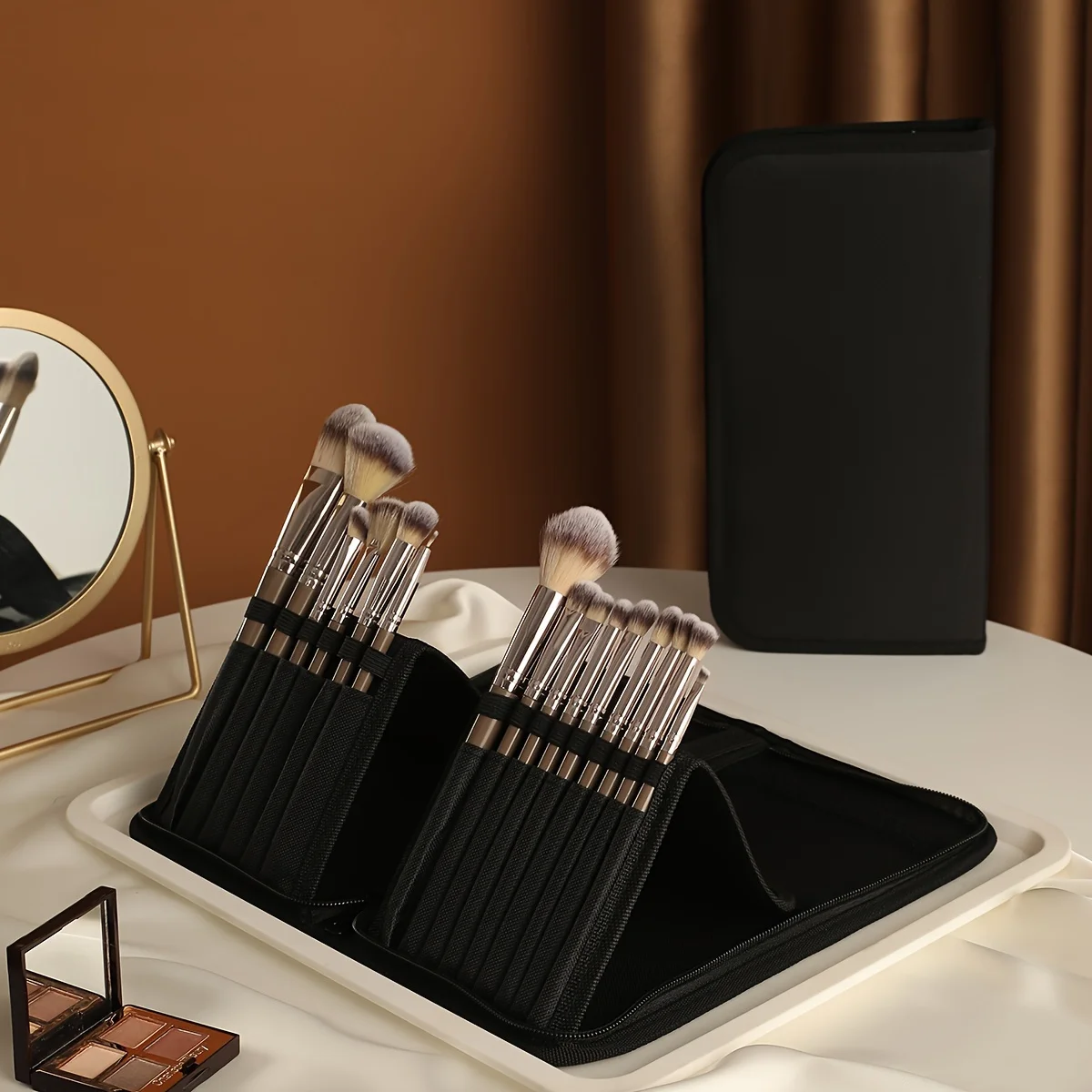 1 borsa cosmetica per Organizer per pennelli per trucco, pieghevole portatile in piedi