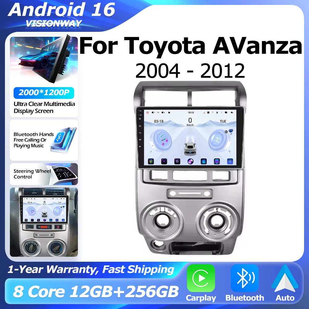 

Android 16 QLED 2000*1200P For Toyota AVanza 2004-2012 GPS Navigation Multimedia Player Auto Wireless CarPlay WIFI 4G