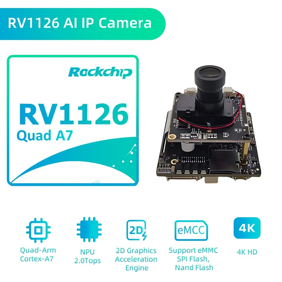 Câmera de vigilância wi-fi rv1126 de código aberto, 8mp, 4k, mini módulo de câmera ip para desenvolver reconhecimento facial de rastreamento humano colorido