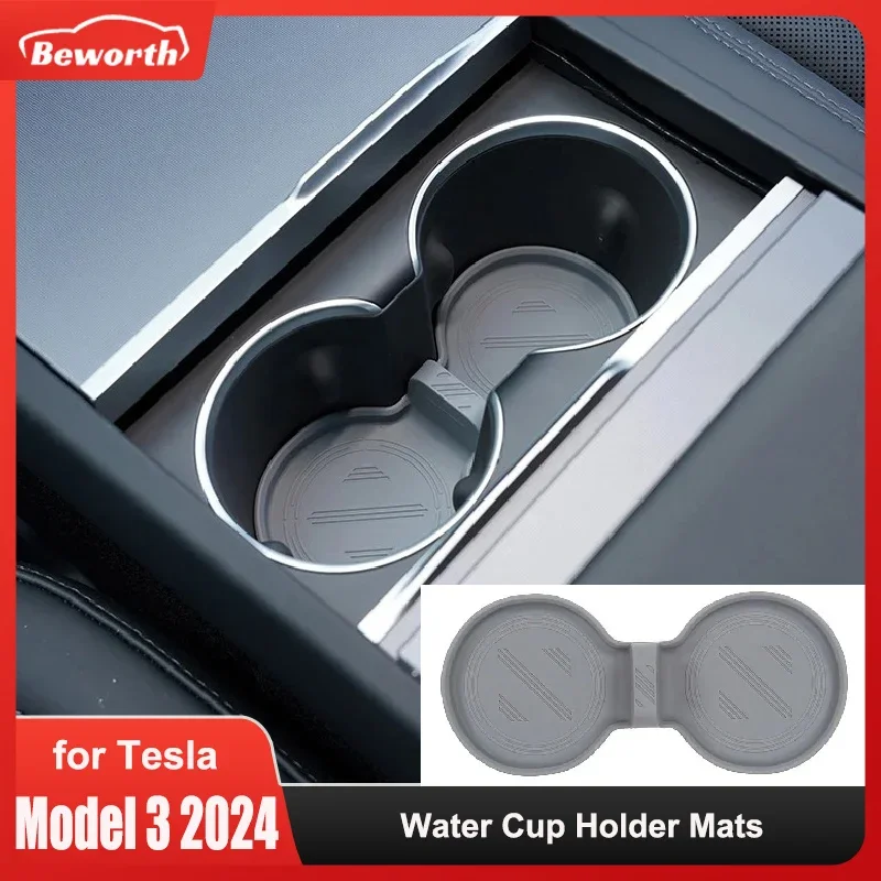 

For Tesla Model 3 Highland 2024 Model X S Water Cup Holder Mats Upgraded Drink Insert Non-slip Coaster Model3 Pad Accessories