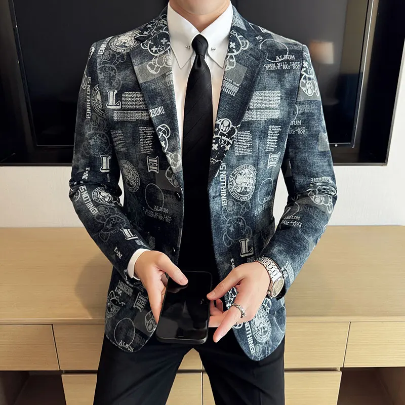 

Новый мужской модный цветочный костюм, роскошный жаккардовый пиджак Homme, свадебный бал, вечерние пиджак на одной пуговице, пиджак для певицы, пальто