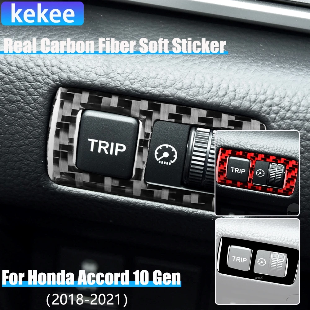 

Real Carbon Fiber Car Accessories Dashboard Button Decorative Cover Soft Sticker For Honda Accord 10th Gen 2018 2019 2020 2021