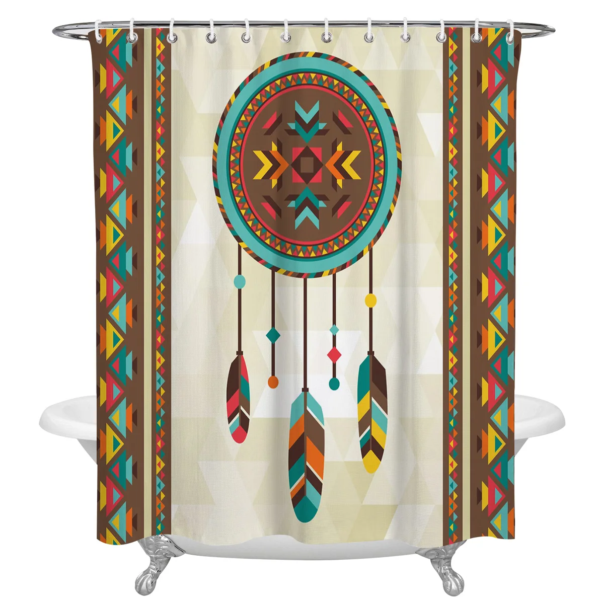 Indian Feather Ethnic Dreamcatcher Waterproof Bathroom Decoration Shower Curtain With Hook Bathtub Curtains Bathroom Accessories