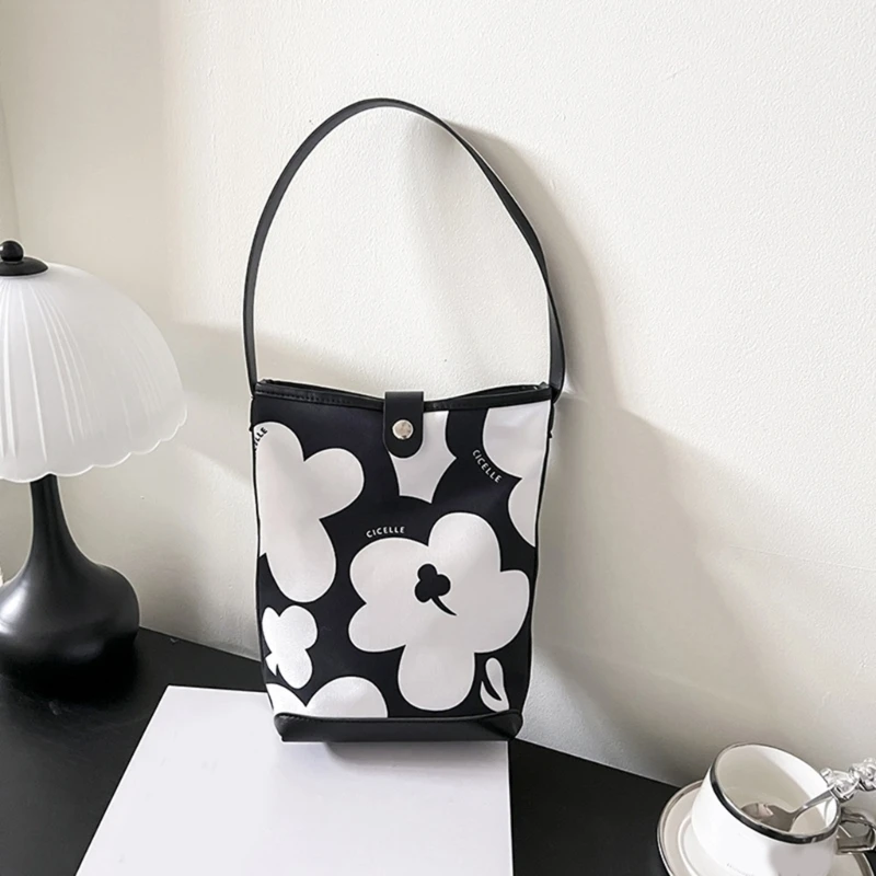 Casual Print Bucket Handbag For Women PU Shoulder Bags Female Shopper Bag With Ample Storage And Easy Organization