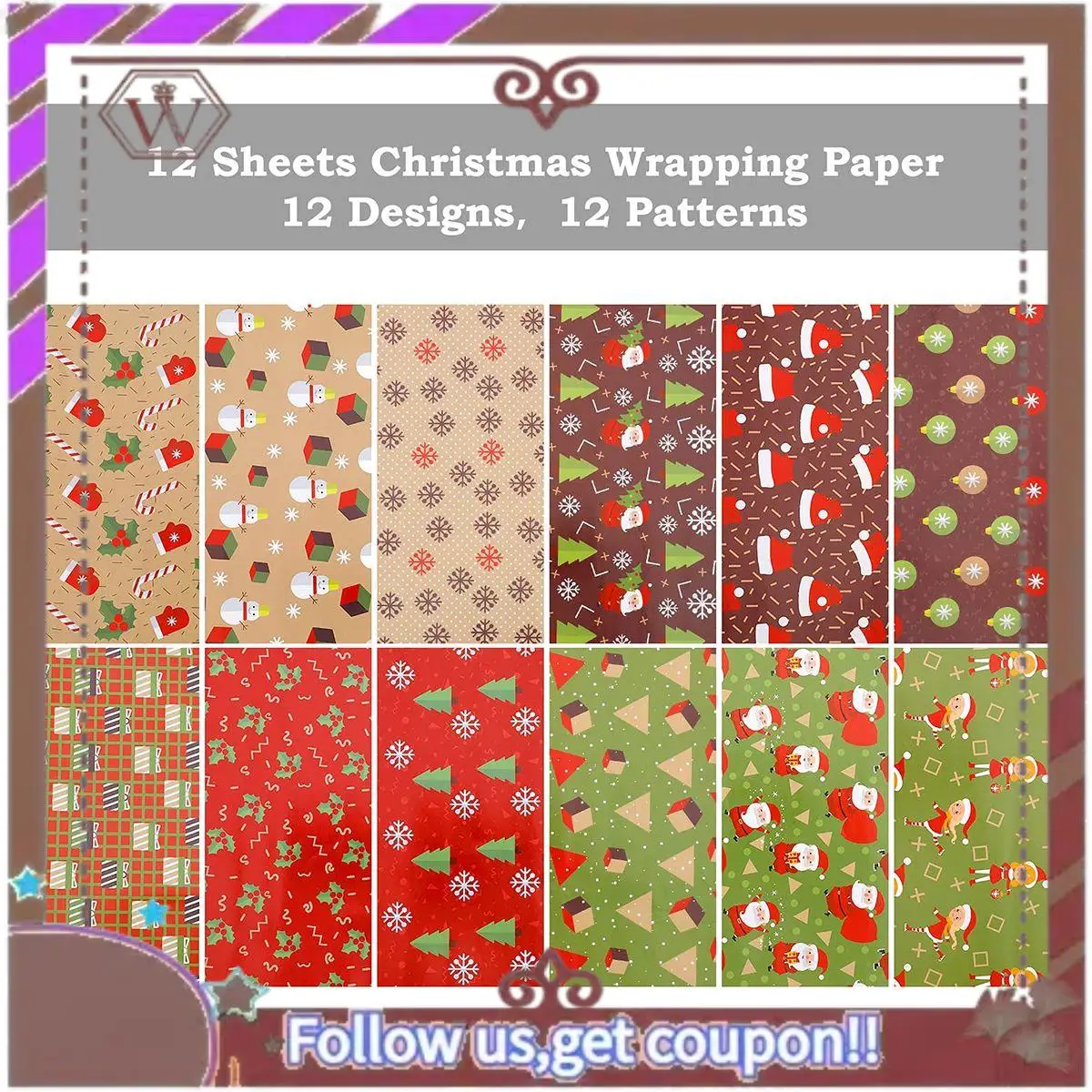

ABBG-12 Pack Wrapping Paper Sheets,For Christmas Birthday Party Wrapping Paper Set Gift Wrap Papers