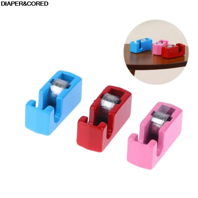 

1Pc 1/12 Dollhouse Tape Dispenser Dolls House Mini Tape Cutter Dollhouse Stationery Decor Office School Pretend Play Toy