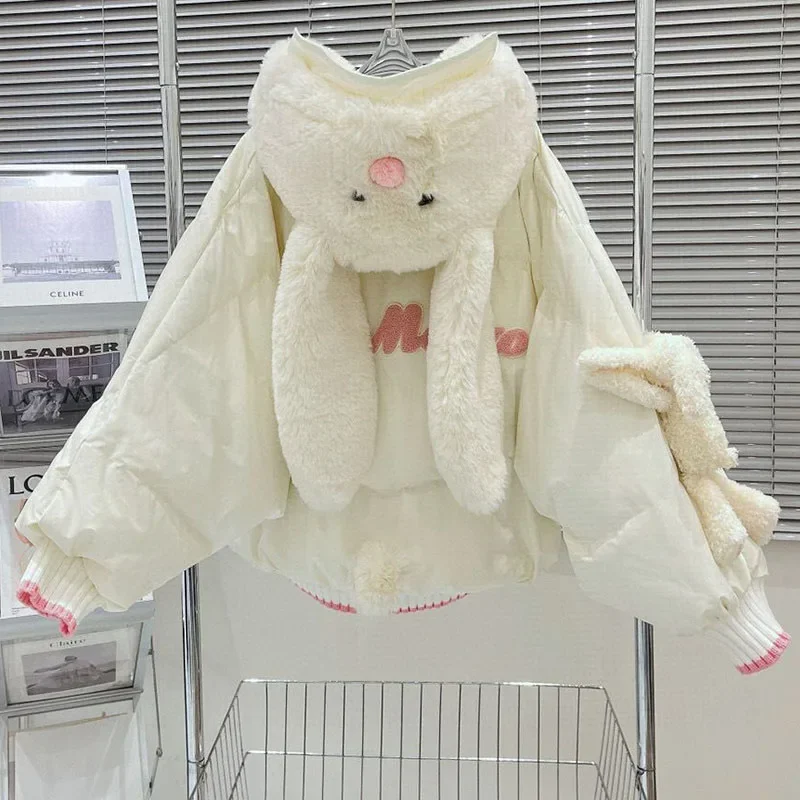 

Зимняя пуховая хлопковая одежда с рисунком медведя для девочек, новая свободная модная пуховая куртка с капюшоном, женская милая утепленная хлопковая одежда