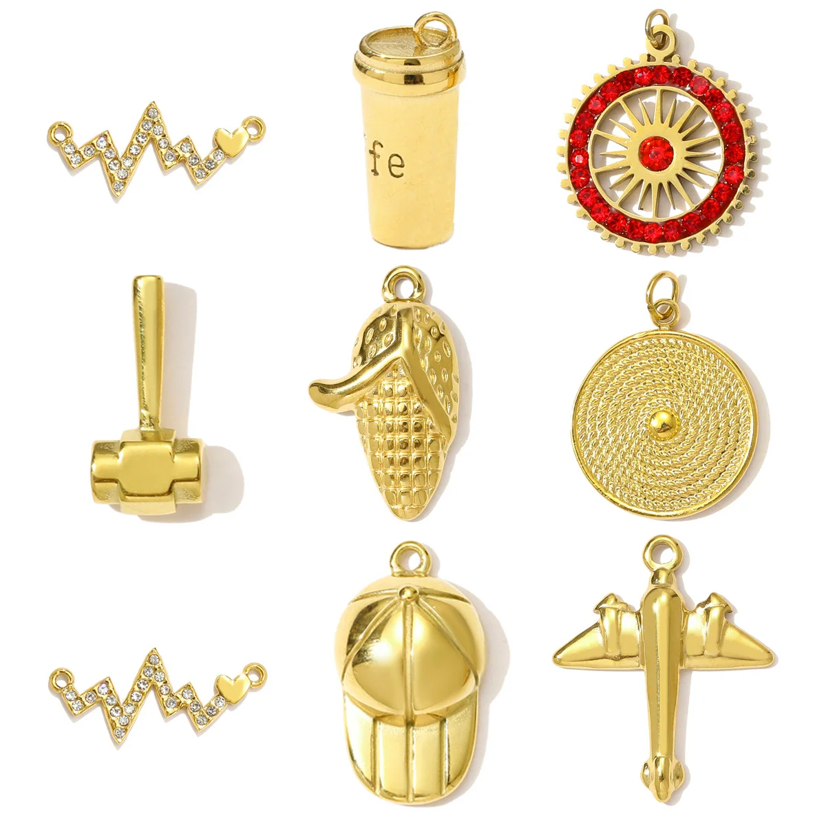

3Pcs/Lot Stainless Steel Airplane Corn Hat Charms Round Pendants For DIY Making Necklace Earrings Jewelry Accessory Wholesale