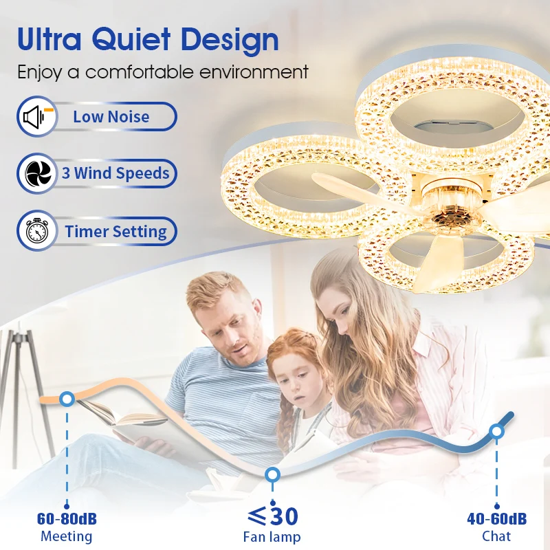 Modern Slim Ceiling Fan Light Silent 3 Speeds Timer Stepless 3CCT Dimmable LED Fan Lamp Remote Control For Bedroom Living Room