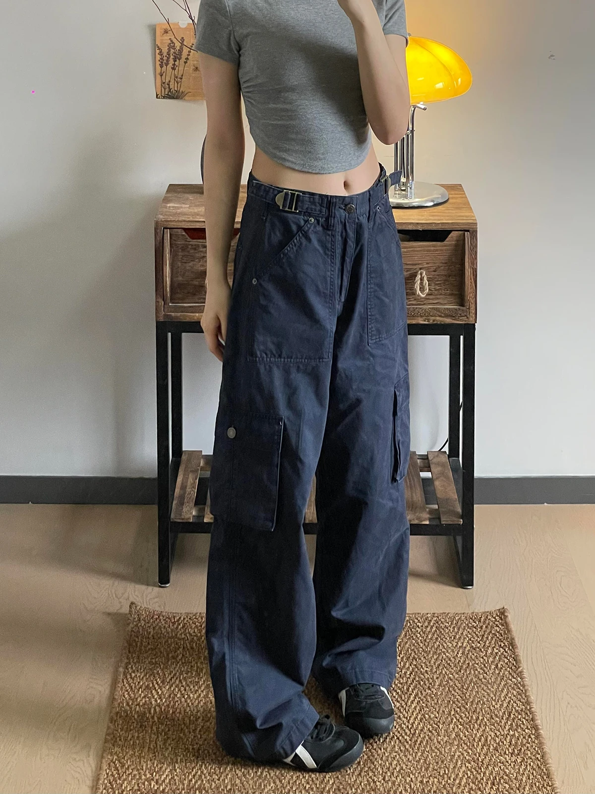 

American High Street Casual Washed Loose Straight Leg Workwear Pants Multi Pockets Men Women Logging Style Trendy Jeans