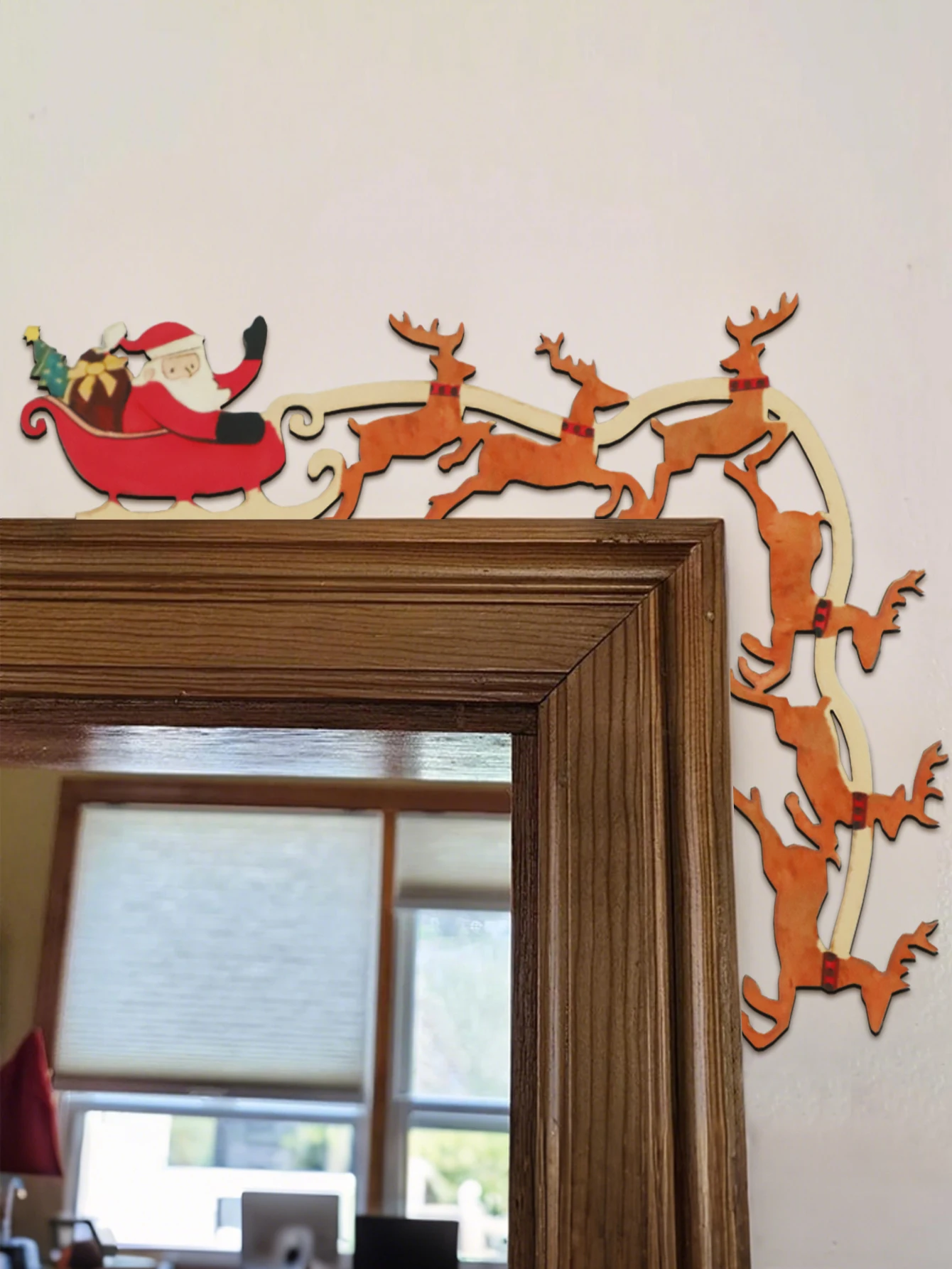 Weihnachten Santa Schlitten & Rentier Tür Ecke Dekor, Tür Topper hängende Ornamente, festliche Heimdekoration für Weihnachten Tür & Wand