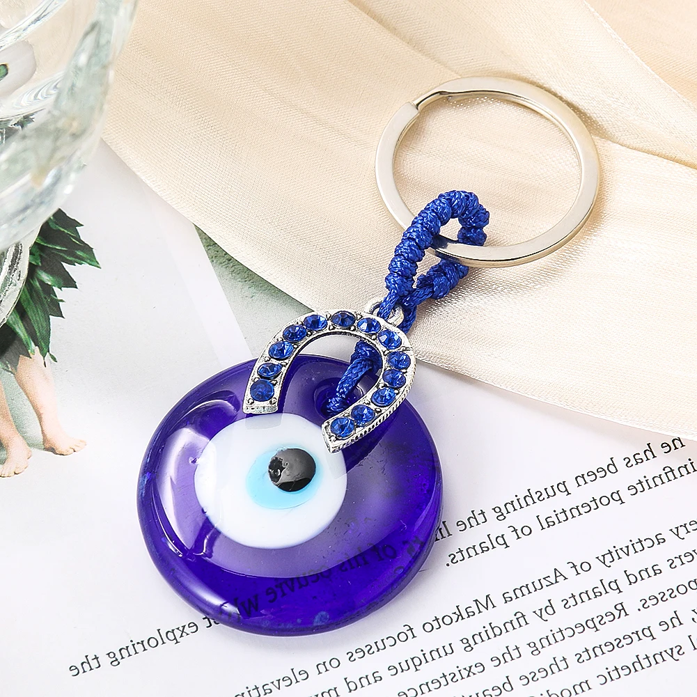 Turkish Blue Evil Eye Keychain Alloy Horseshoe Pendant Tassel Bag Pendant Car Keyring for Women Men Lucky Amulet Fashion Jewelry