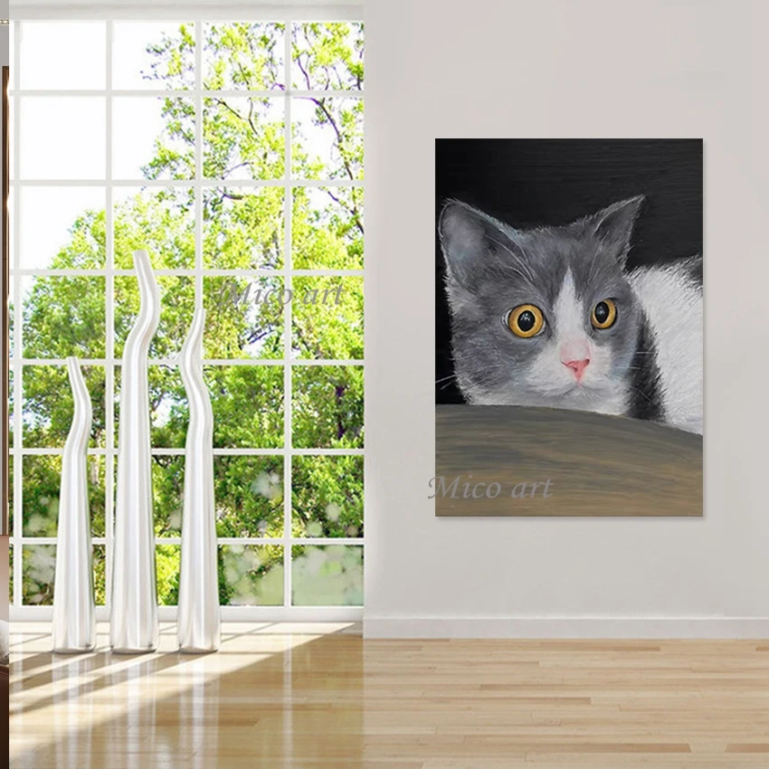 

Современное украшение, абстрактные картины, текстурированный дизайн на холсте, картина с ручной росписью кота, безрамная, высококачественная художественная стена животных