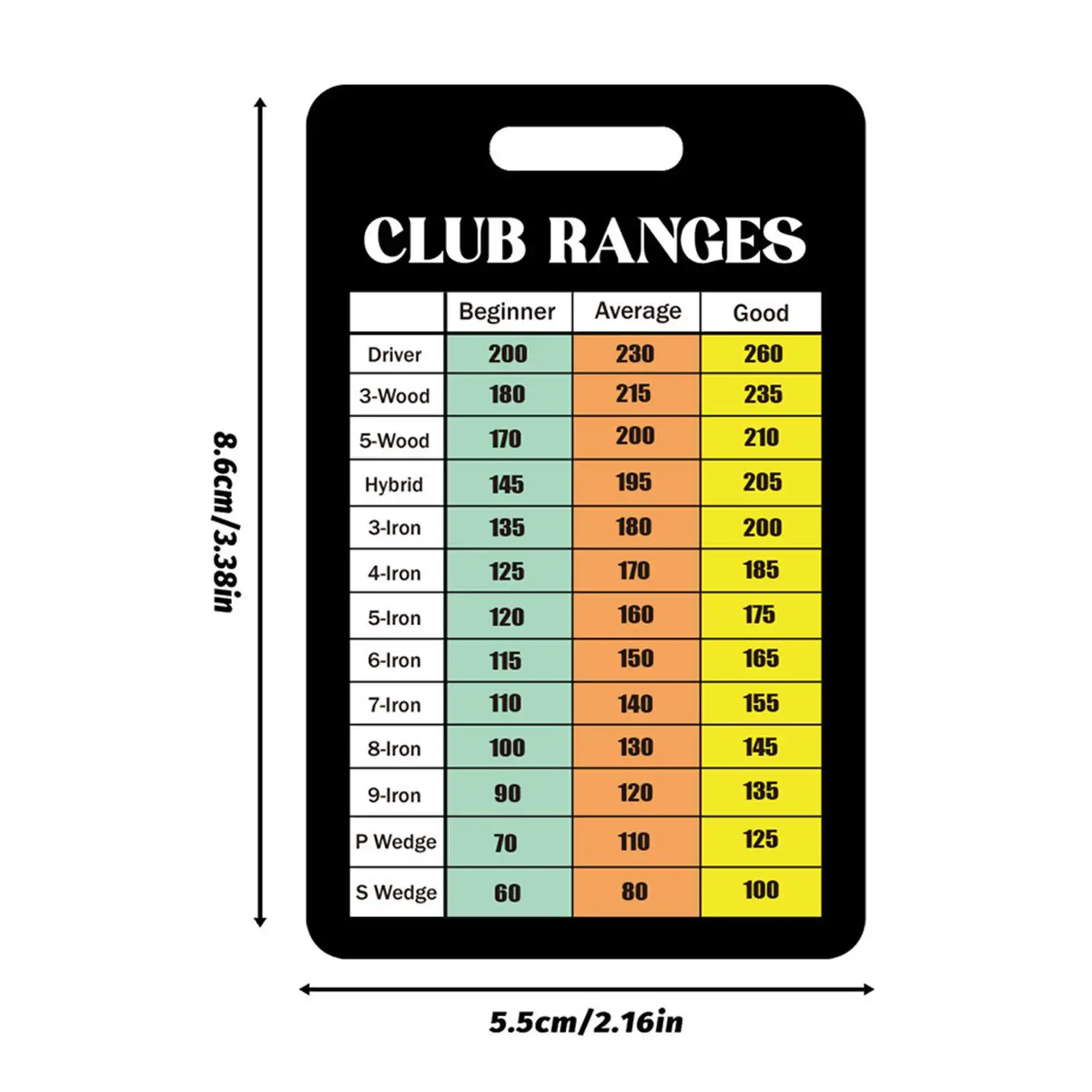 

Double Sided Golf Club Range Chart Cards Compact Scoring Tool for Golf Bag Organizer Men's Golf Belt Accessories