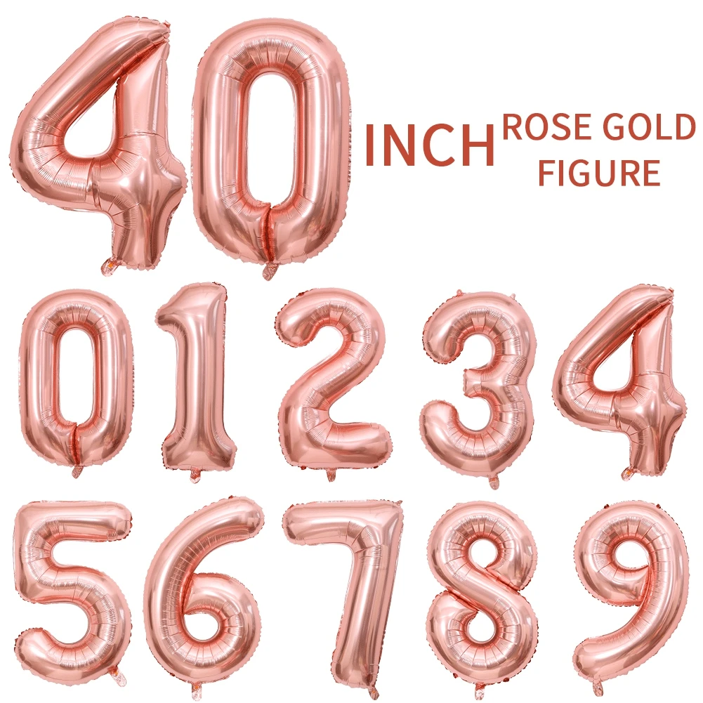 40Inch Number Foil Balloons Rose Gold 1-9 Large Digit Figure Helium Balloon Child Adult Birthday Wedding Decor Party Supplies