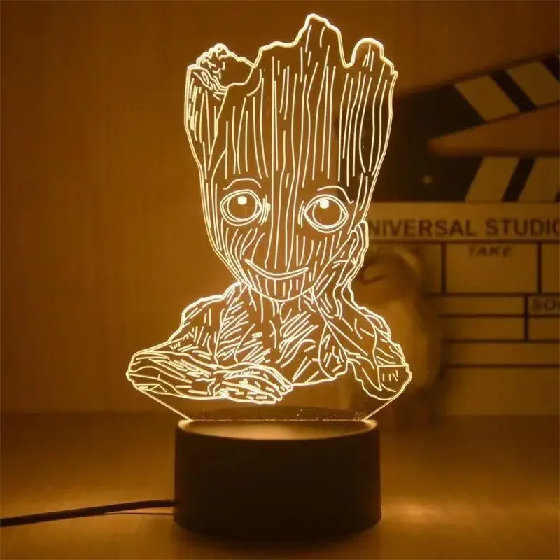 Veilleuse Marvel Avengers Groot pour enfants, figurine d'action, lampe de table Disney, Groot Tree Man, modèle acrylique, jouets animés, cadeaux de Noël