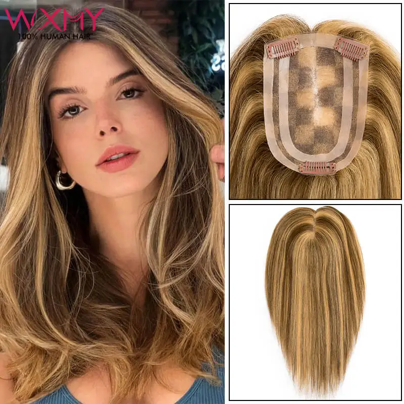 

Mono Npu Base With 3 Clips Straight Hair Toppers For Women Natural Looking Remy Human Hair Topper Breathable Hairpieces Systems