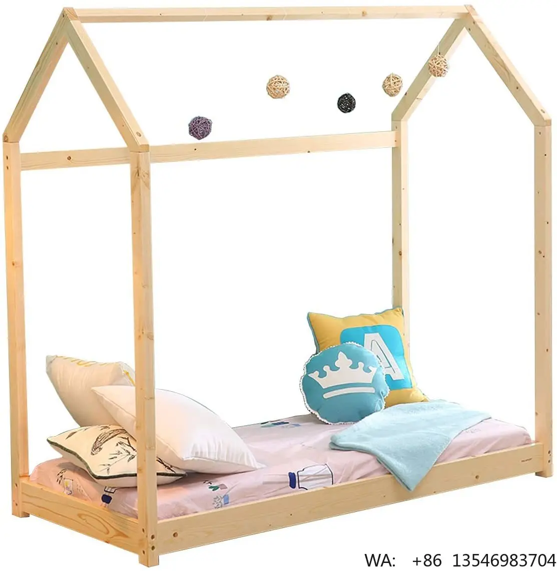 

Wooden Children Sleeping Bed Frame with Rail protection for Kids Cama Montessori
