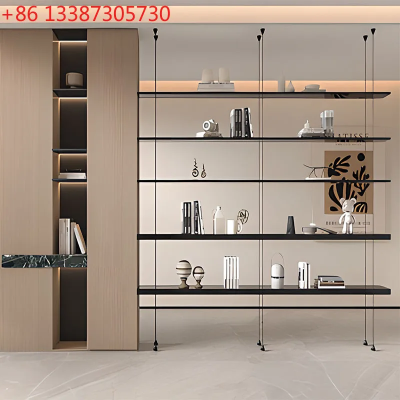 

Aluminum alloy round tube hanger living room bookshelf floor hanging type