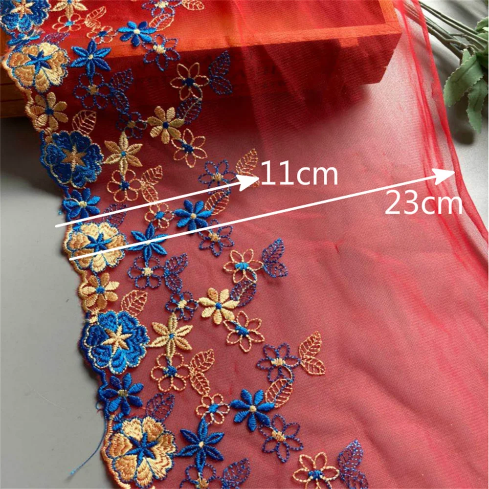 2 yards Red flower High Quality Beautiful Mesh embroidery lace Trim Handmade DIY needlework sewing Doll lace Dress lace fabric