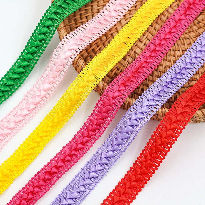 24meters Pink Green Red Rose Weave Lace Fabric Trim Ribbons DIY Applique Sewing Craft Sewing Garment Handmade Materials 1.8cm