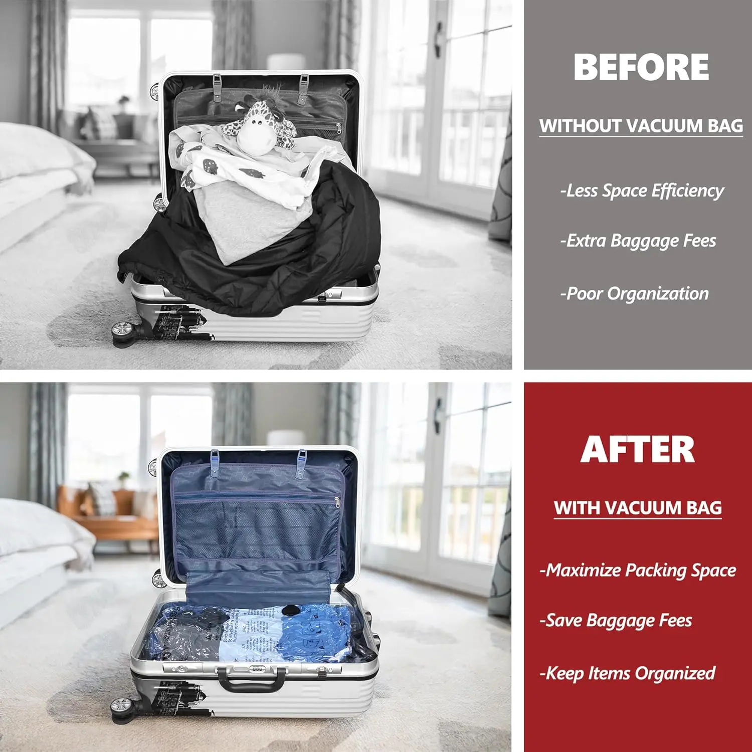 12Pcs Travel Vacuum Storage Bags Set with Portable Rechargeable Electric Pump Space Saver Compression Packing Bags for Clothes Luggage Suitcase Backpack Organizer Wardrobe Storage Essentials view 4