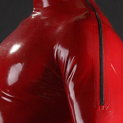 100% Latex Lange Ärmel Top Tights Handmade Red Rubber Gummi Bodysuit Jacket Christmas