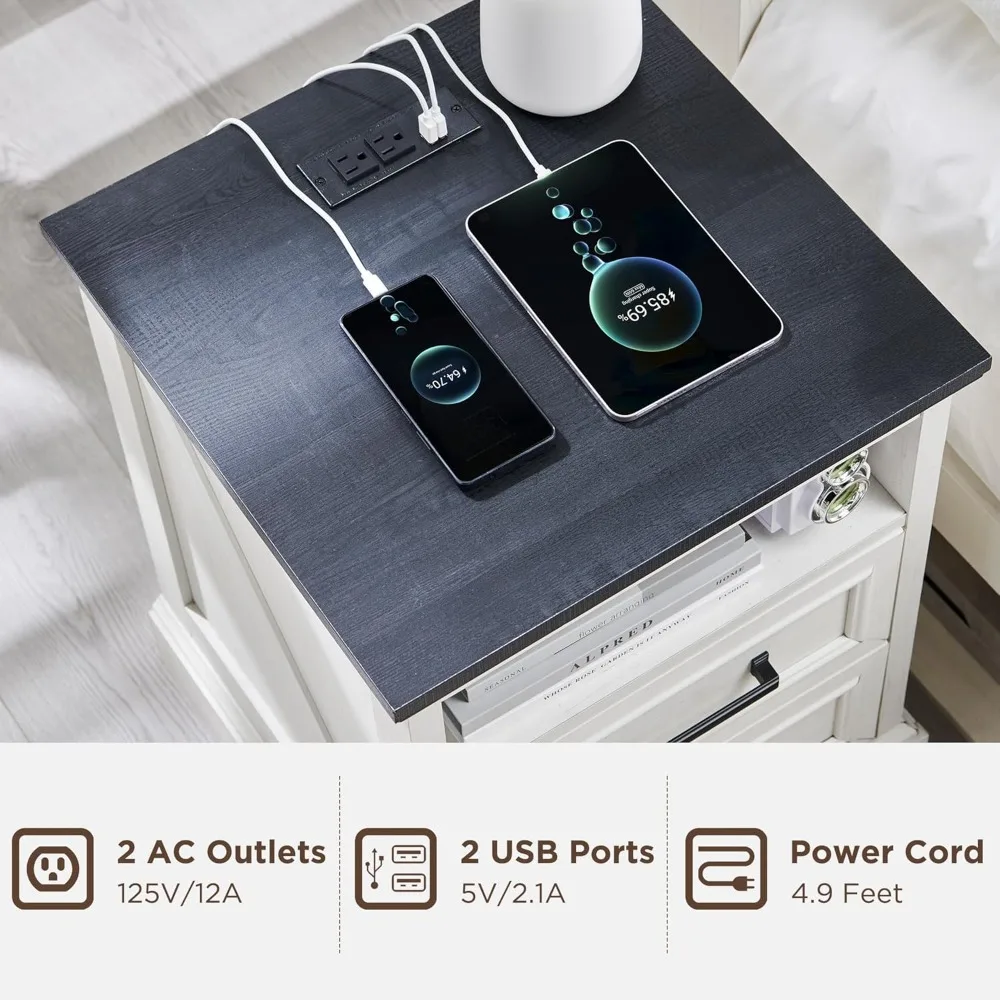 18 منضدة للمزرعة مع محطة شحن، طاولة نهائية مع درجين للتخزين، طاولة جانبية، خزانة بجانب السرير لغرفة النوم، L #3