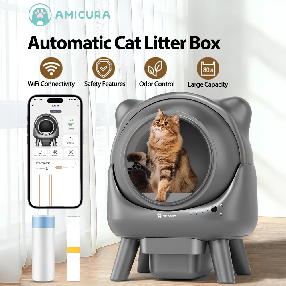 Automatische Katzentoilette, Amicura X1 Selbstreinigende Katzentoilette mit 10-Schicht-Sicherheitsschutz, Smart App-Steuerung und Überwachung