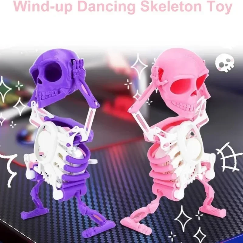 Wind-up Dancing Skeleton Toy Kids Toddlers Desktop Mini 3D Print Shaking Skull Doll Spring Clockwork Toy Funny Birthday Gift