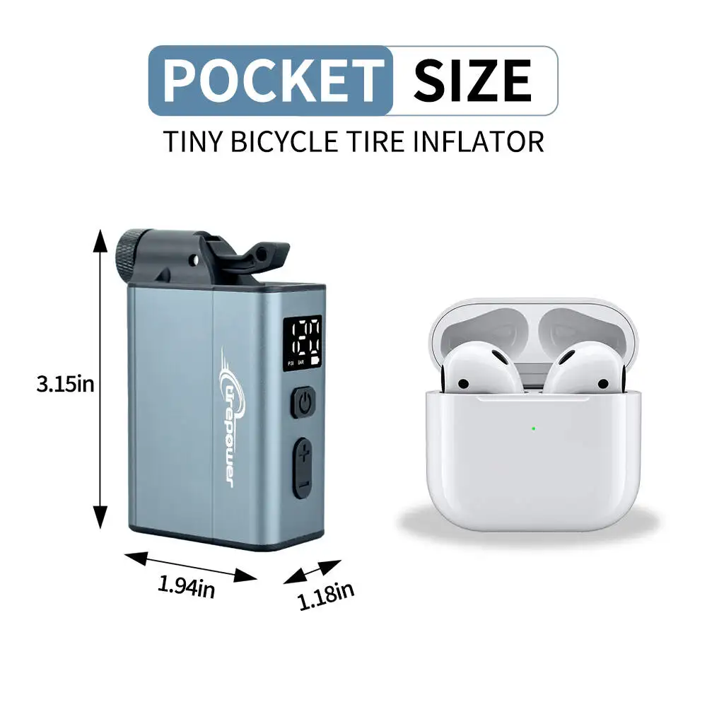 Elektrische Fahrradpumpe mit schnellem USB-C-Ladeanschluss, 120 PSI, tragbarer Mini-Reifenfüller mit zwei 480mAh Akkus und Display – Detail 20