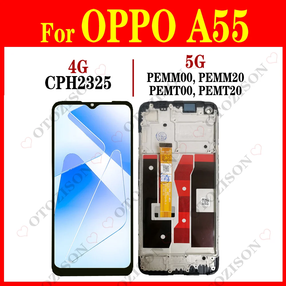 For OPPO A55 LCD 4G CPH2325 LCD With Frame A55 5G PEMM00 PEMM20 Display Screen Touch Sensor Digitizer Assembly Replacement Parts