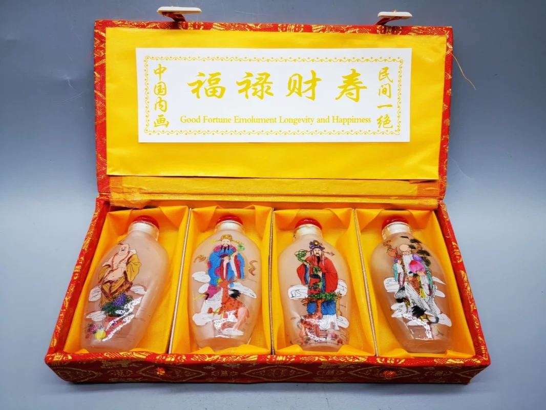 

Chinese collect hand drawn inner painting fulushou snuff bottle set exquisite gift Chinese characteristic handicrafts