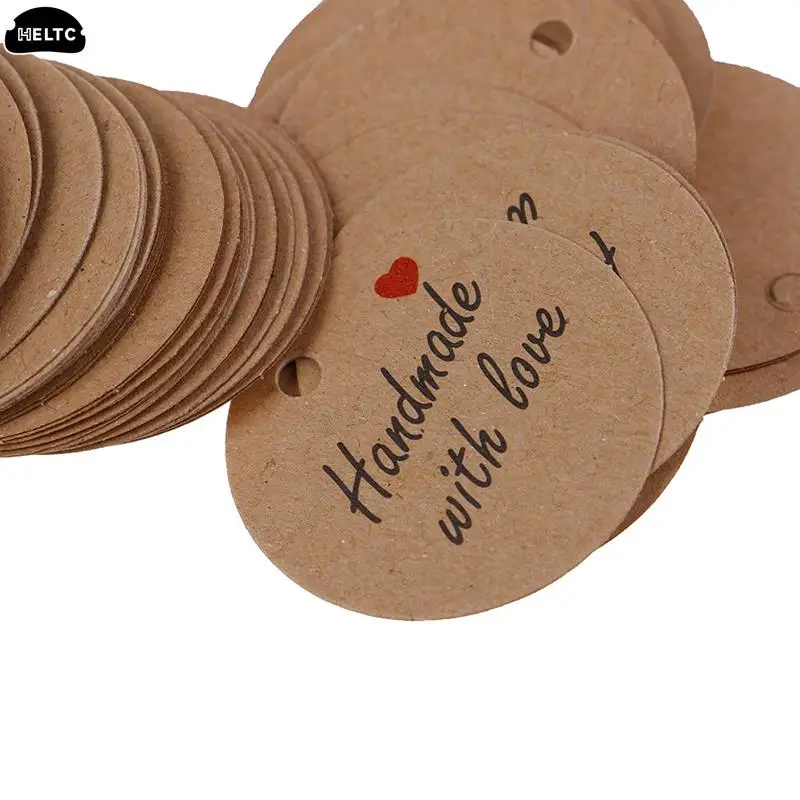 100pcs Handmade with Love Labels Hang Tags Blank Kraft Paper String Tag Labels Party Favors Gift
