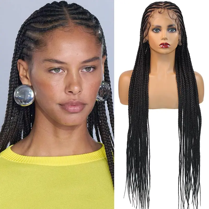 

Full Lace Braided Wigs Synthetic Cornrow Braids Wig Lace Frontal Wig with Baby Hair Knotless Box Braiding Wig for Black Women