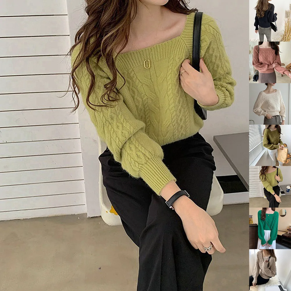 Autumn Winter Sweater Khaki Loose Knit Sweater Comfortable Fit Long Sleeve Pattern Solid Regular Length Round Neck