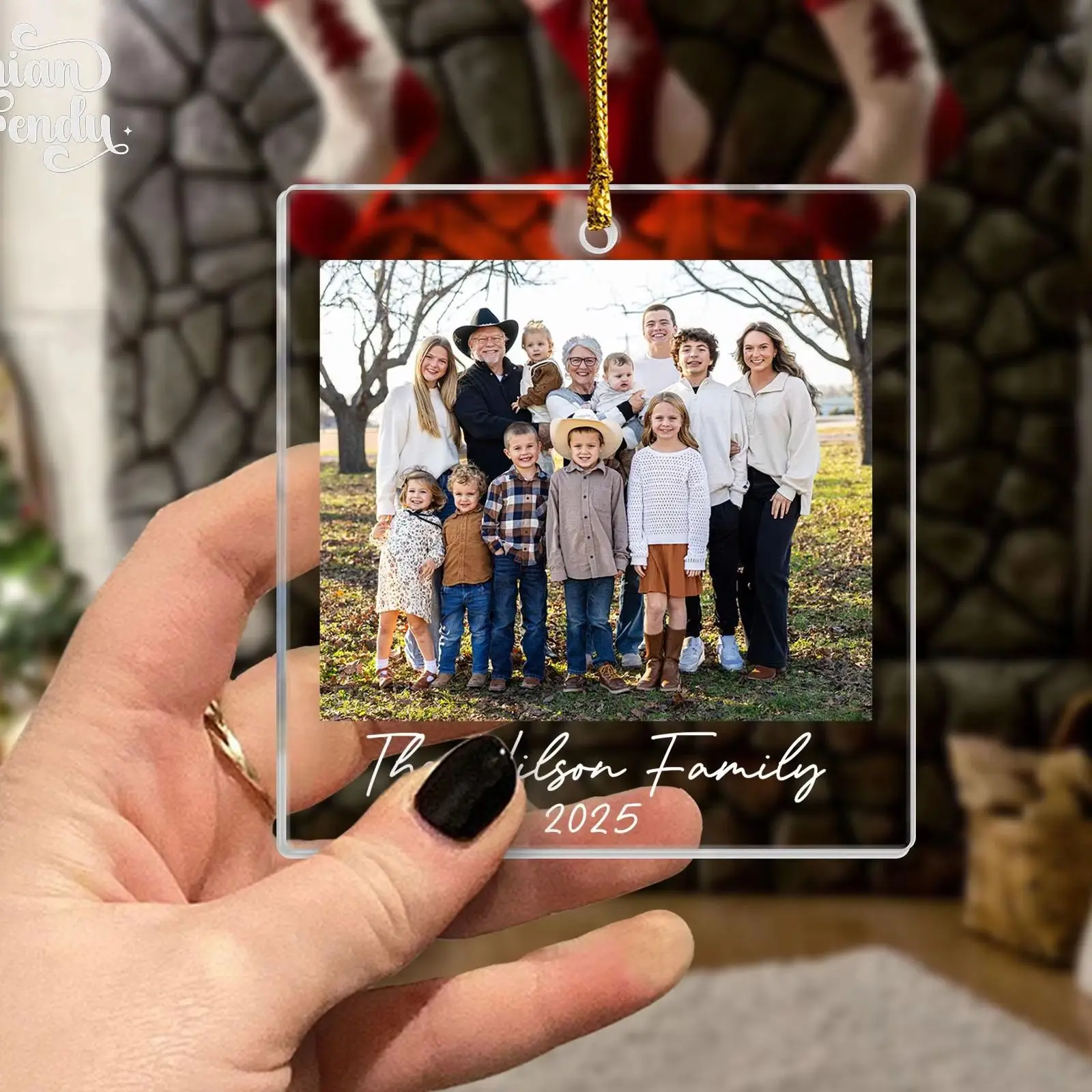 Custom Family Photo Portrait Christmas Ornament, Comes with Gold Hanging Rope, 2026 Large Family Picture Keepsake, Personalized