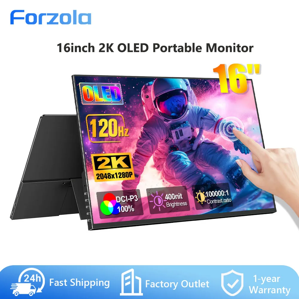FORZOLA OLED Portable Gaming Monitor 16" 2048x1280 16:10 120Hz 100%sRGB 400Cd/m Travel Screen for Mac Laptop PC Game Consoles