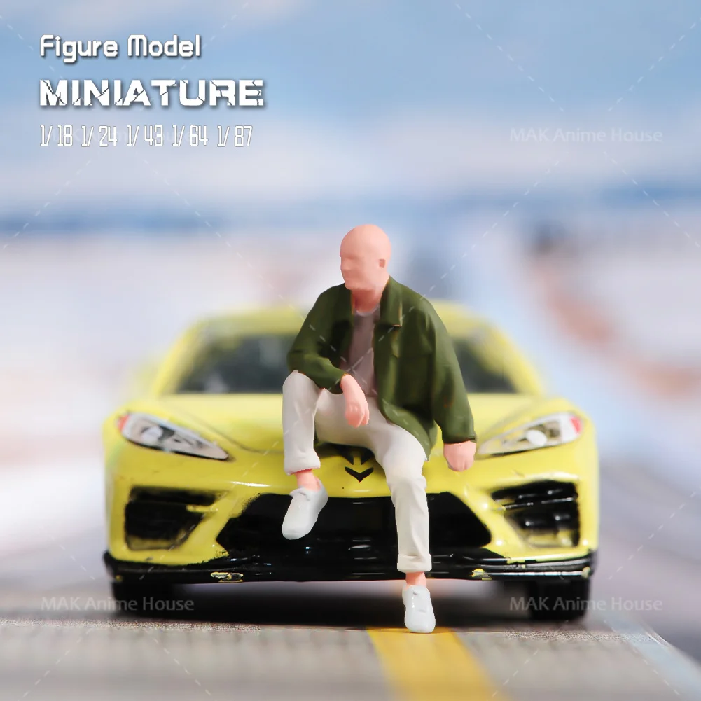 Miniatures 1/18 1/24 1/64 1/43 1/87 Sitting On The Car The Bald Man Is Carefree Figure Model Street Decoration Scene Car Toy - Image 4