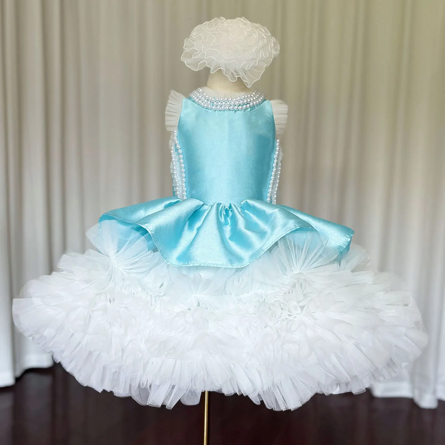 Jill Wish-Vestido de luxo azul celeste com pérolas, vestido de princesa infantil, vestido de comunhão infantil, festa de aniversário e casamento, 2024, J027