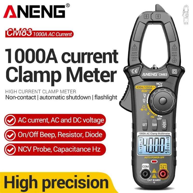 

ANENG CM83 Digital Clamp Meter 4000 Count Multimeter 1000A AC Current Capacitance DC/AC Voltmeter NCV Sense Ohmmeter Tester Tool