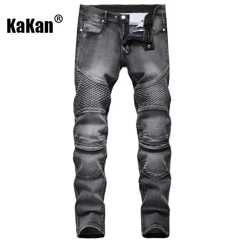 Kakan - European and American Cycling Knee Pants Nostalgic Motorcycle Jeans, Summer New Slim Straight Jeans Men's K02-65