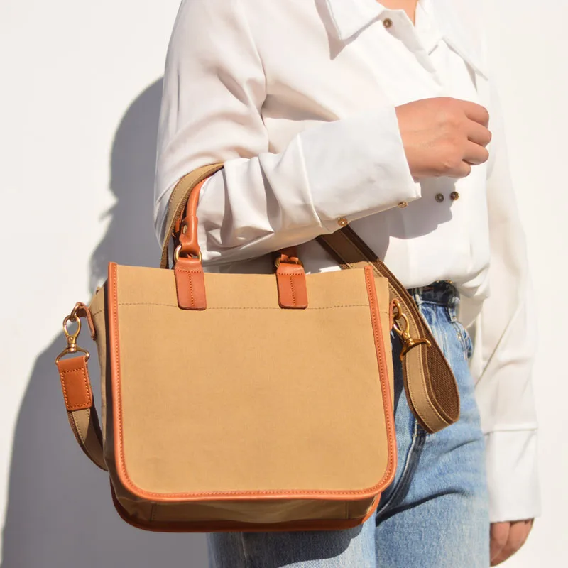 

AETOO Original new single shoulder crossbody bag canvas with leather women's bag large capacity commuter handbag retro