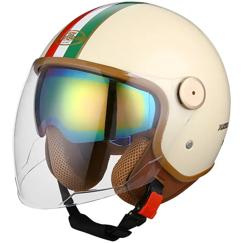 Motorcycle Retro Helmets UV Protective 3/4 Motorbike Helmets Double Visor Para Half 4 Seasons Helmet Capacete