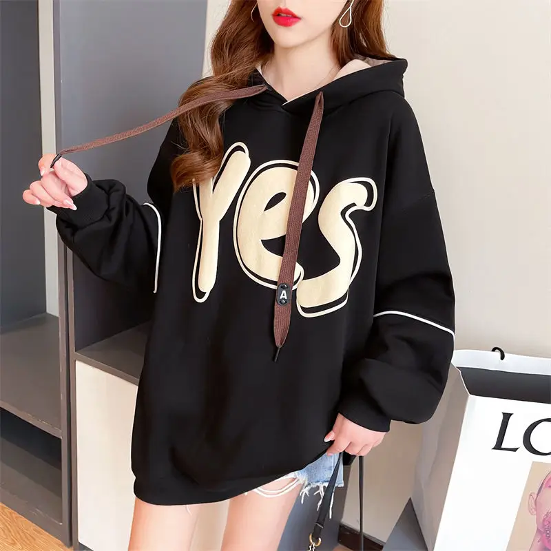 여성용 레터 프린팅 후드티, 저렴한 청소년 의류, 드롭쉬핑, 에모 플리스 여성 후드탑, 텍스트 포함