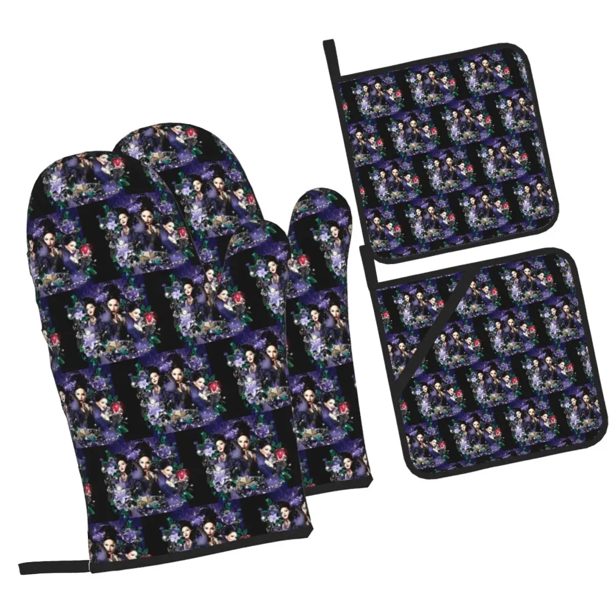 Regina Mills Once Upon A Time Oven Mitts and Pot Holder Sets of 4 for Baking Kitchen Cooking BBQ Resistant Non-Slip Gloves