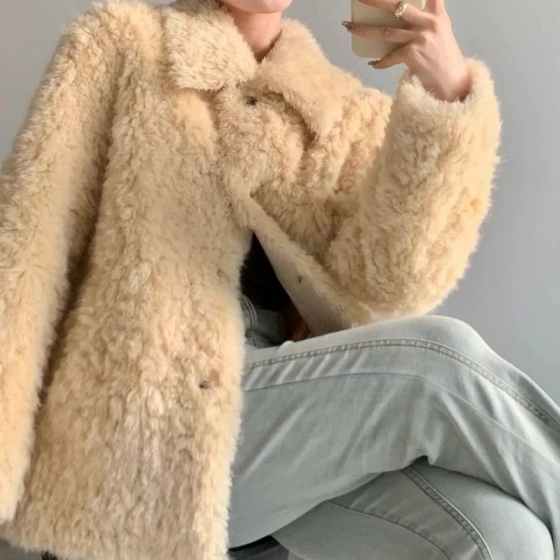 

Sweet and Loose Artificial Lamb Wool Coat in Autumn and Winter Long Women's Jacket Coat